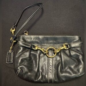 Coach Black Leather Wristlet with Gold Accents